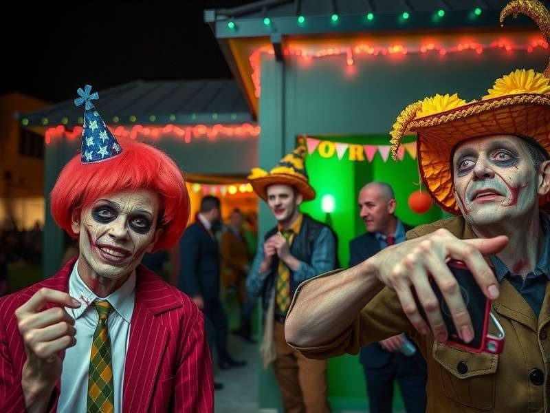 Zombie Carnival Madness festival event with colorful decorations and zombies